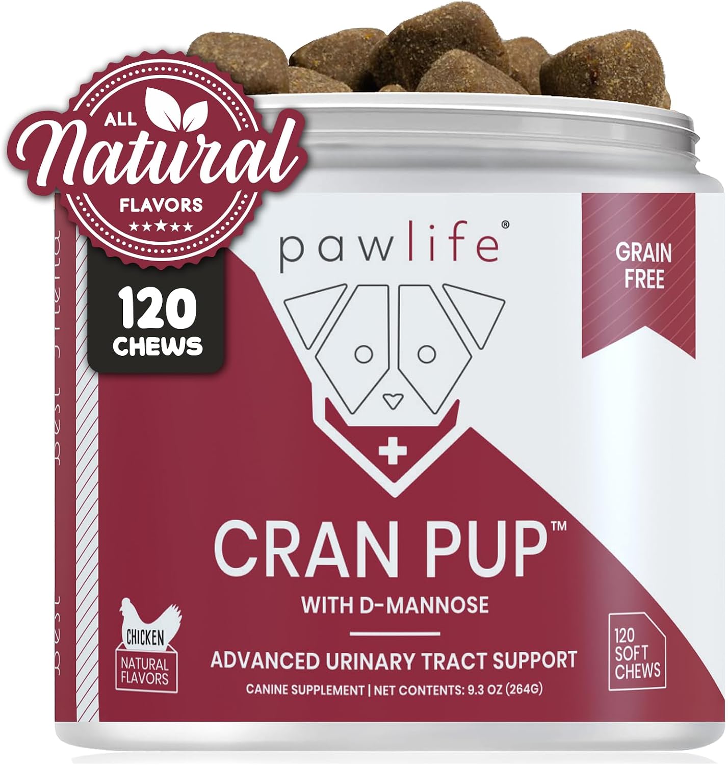 Complemento de Arándano Rojo para Perros - Soporte Urinario y de Vejiga - 120 Masticables Blandos