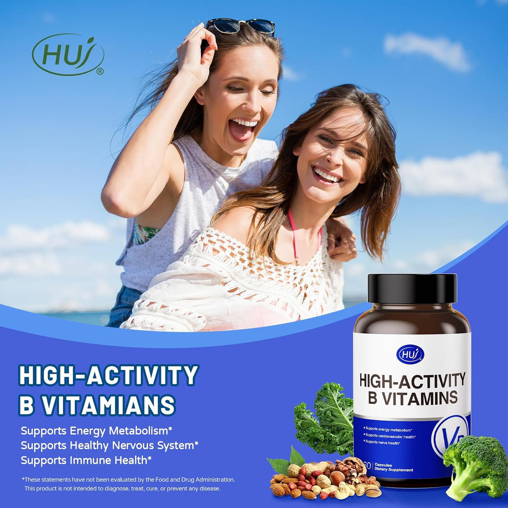 HUJ High-Activity B Vitamins - Complejo de 8 Vitaminas B con Inositol y D-Chiro Inositol - 60 Cápsulas