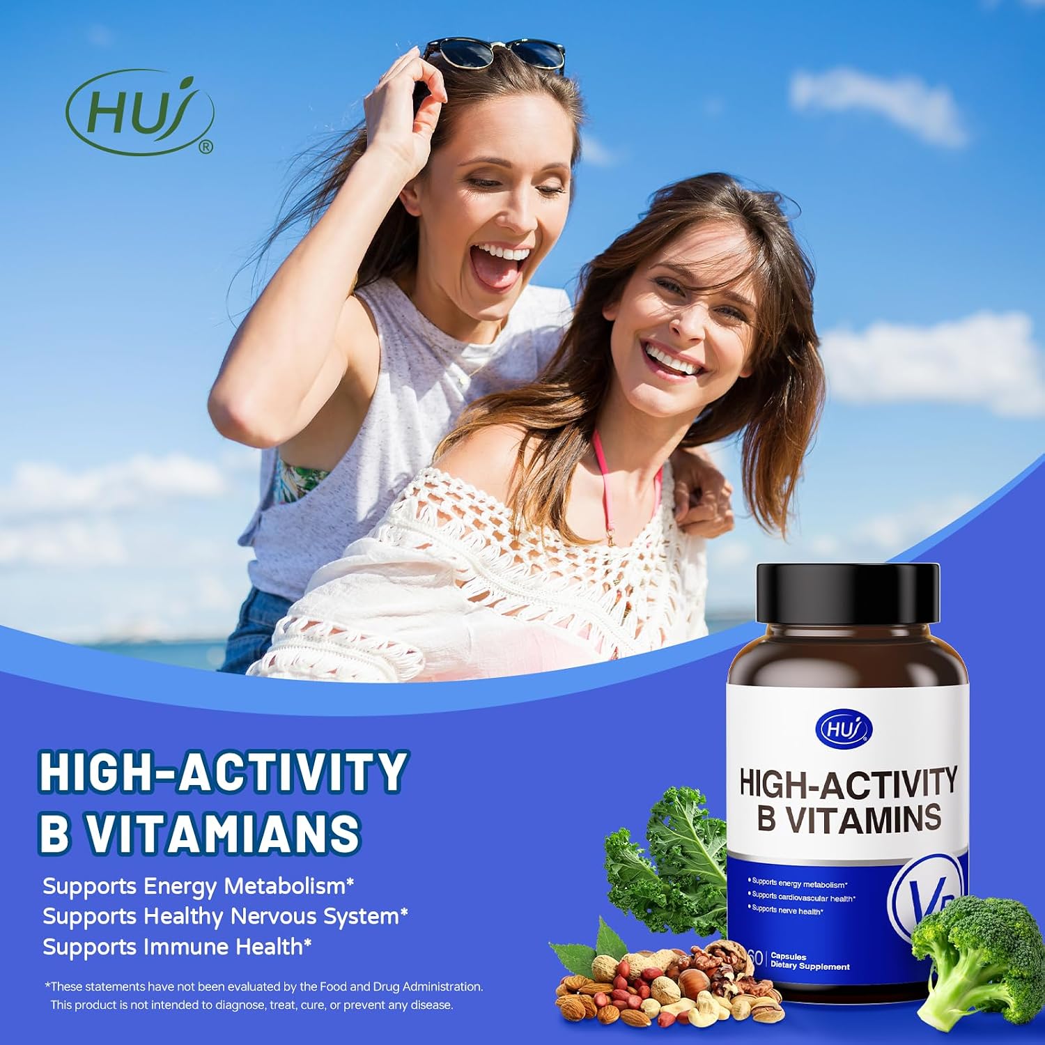 HUJ High-Activity B Vitamins - Complejo de 8 Vitaminas B con Inositol y D-Chiro Inositol - 60 Cápsulas