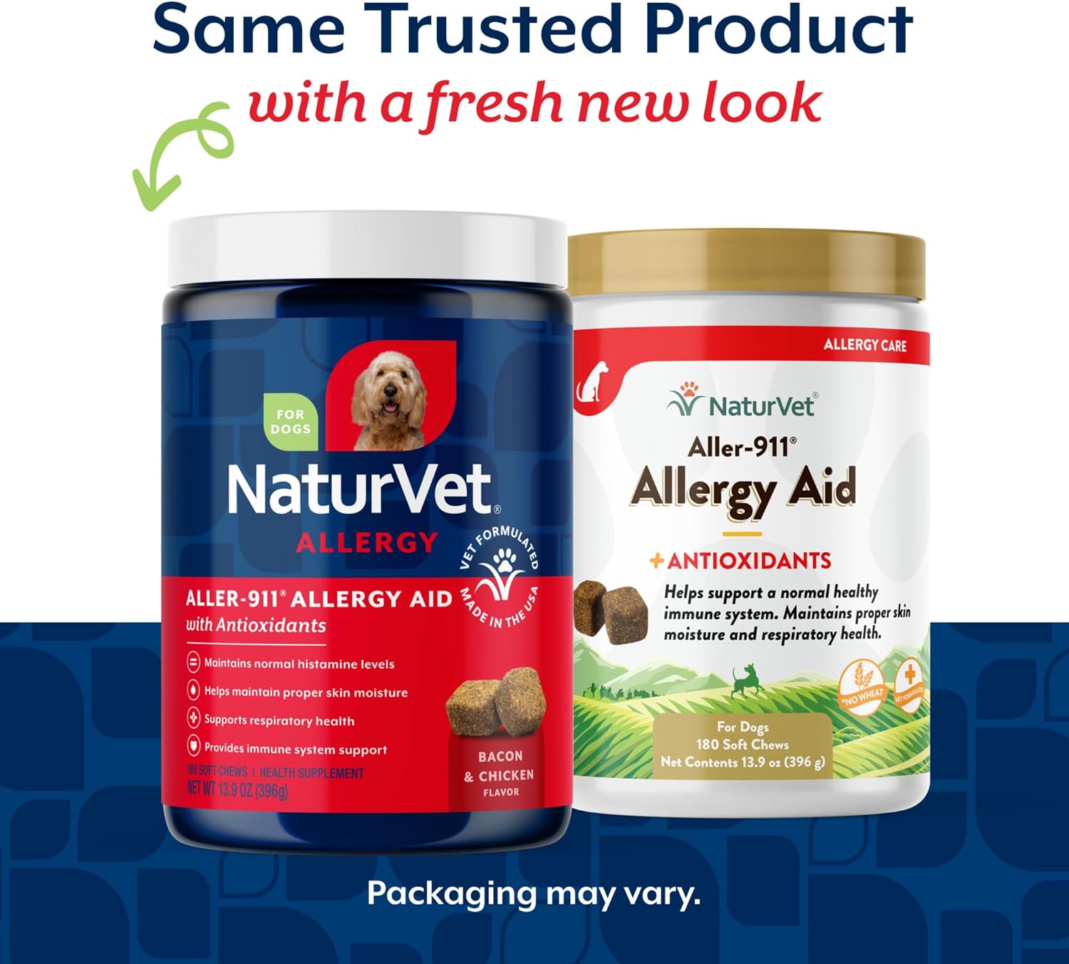 NaturVet Aller-911 Advanced Allergy Aid - Suplemento Antioxidante para Perros y Gatos con Omegas, DHA, EPA - 180 Masticables Blandos