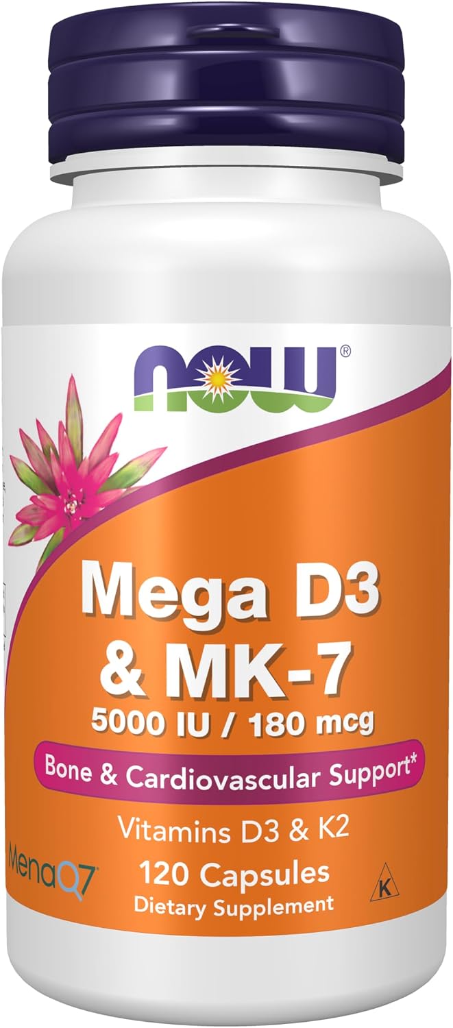 NOW Foods Mega D-3 & MK-7 - 5000 UI / 180 mcg, 120 Cápsulas
