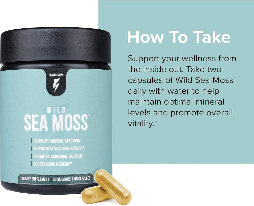 InnoSupps Wild Sea Moss Cápsulas - Complemento de Musgo Marino para Vitalidad y Salud Digestiva (30 Porciones)