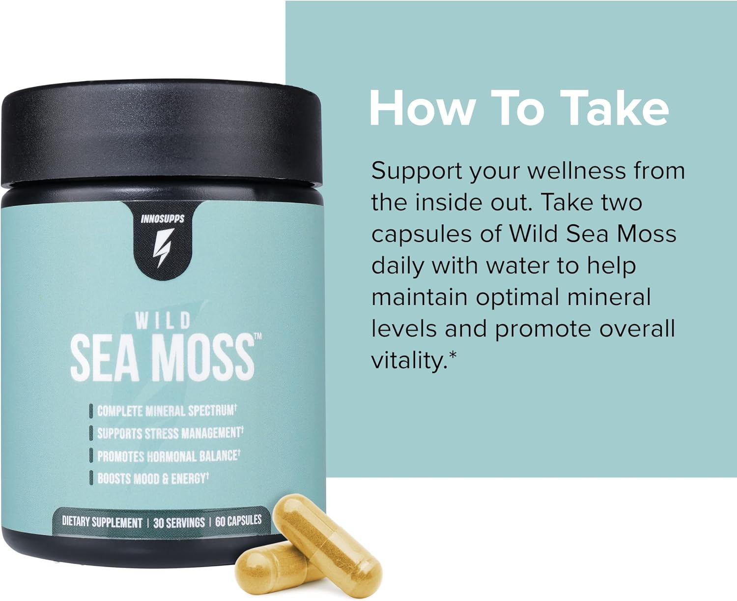 InnoSupps Wild Sea Moss Cápsulas - Complemento de Musgo Marino para Vitalidad y Salud Digestiva (30 Porciones)