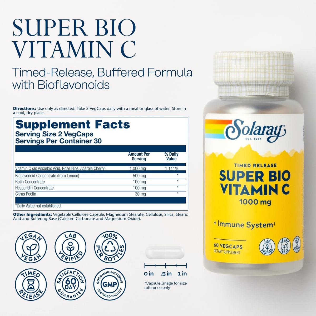 SOLARAY Super Bio Buffered Vitamin C 1000 mg – Concentrado de bioflavonoides cítricos: 50 mg. Estos compuestos – Image 2
