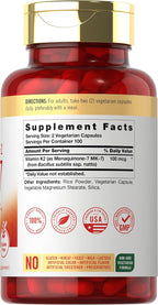 Carlyle MK-7 Vitamina K2 100 mcg | 200 Cápsulas | Suplemento Vegano, No GMO y Sin Gluten