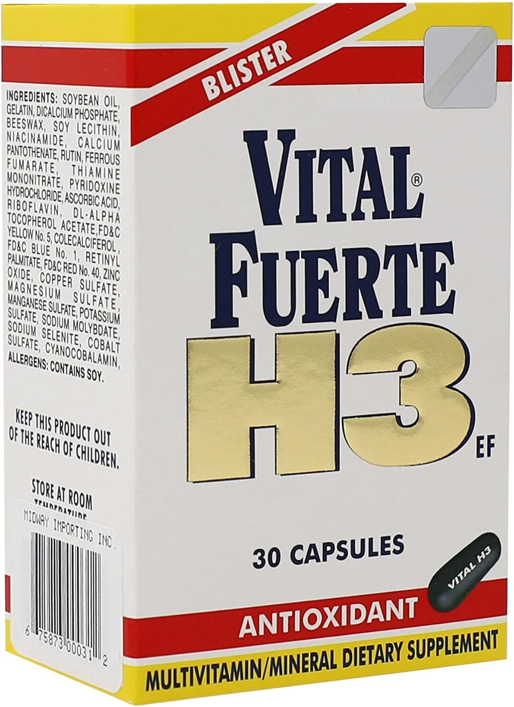 Vital Fuerte H3, Vitaminas y Minerales con Antioxidantes, 30 Cápsulas