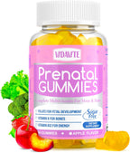 VIDAVITE Gominolas Prenatales Sin Azúcar - 30+ Nutrientes (Colina, Folato, Hierro) para el Apoyo Fetal y Neural, Huesos, Energía e Inmunidad - Vitaminas Prenatales Veganas para Mujeres (60 Gominolas)