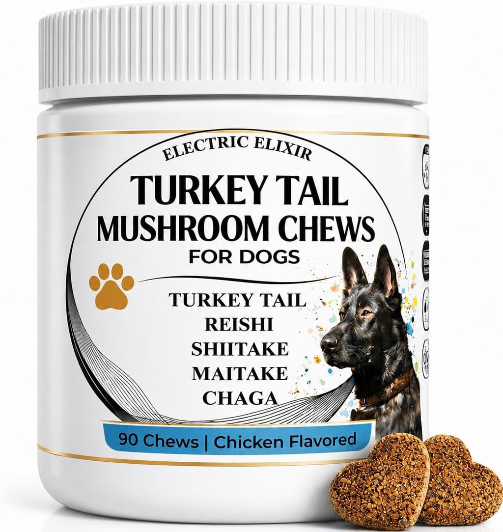 Turkey Tail Mushroom for Dogs - Suplemento de Hongos Orgánicos para Perros - 90 Chews Blandos
