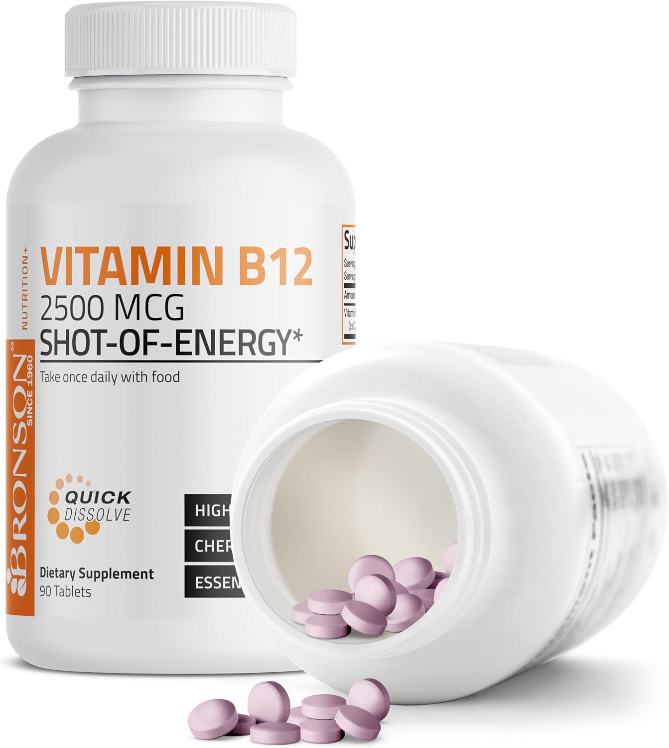 Bronson Vitamina B12 2500mcg, 90 Comprimidos Masticables Sabor Cereza - Sublingual de Rápida Absorción