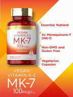 Carlyle MK-7 Vitamina K2 100 mcg | 200 Cápsulas | Suplemento Vegano, No GMO y Sin Gluten