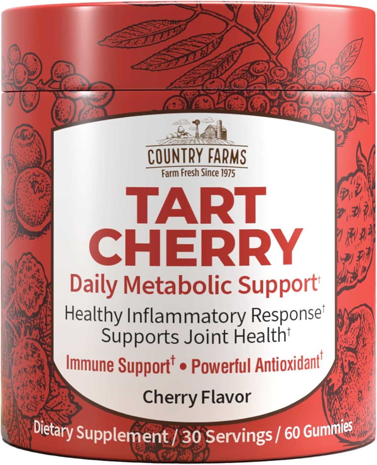 Country Farms Gominolas de Cereza Ácida – Apoyo Metabólico y Óseo, Antioxidantes, 60 Gominolas – Image 1