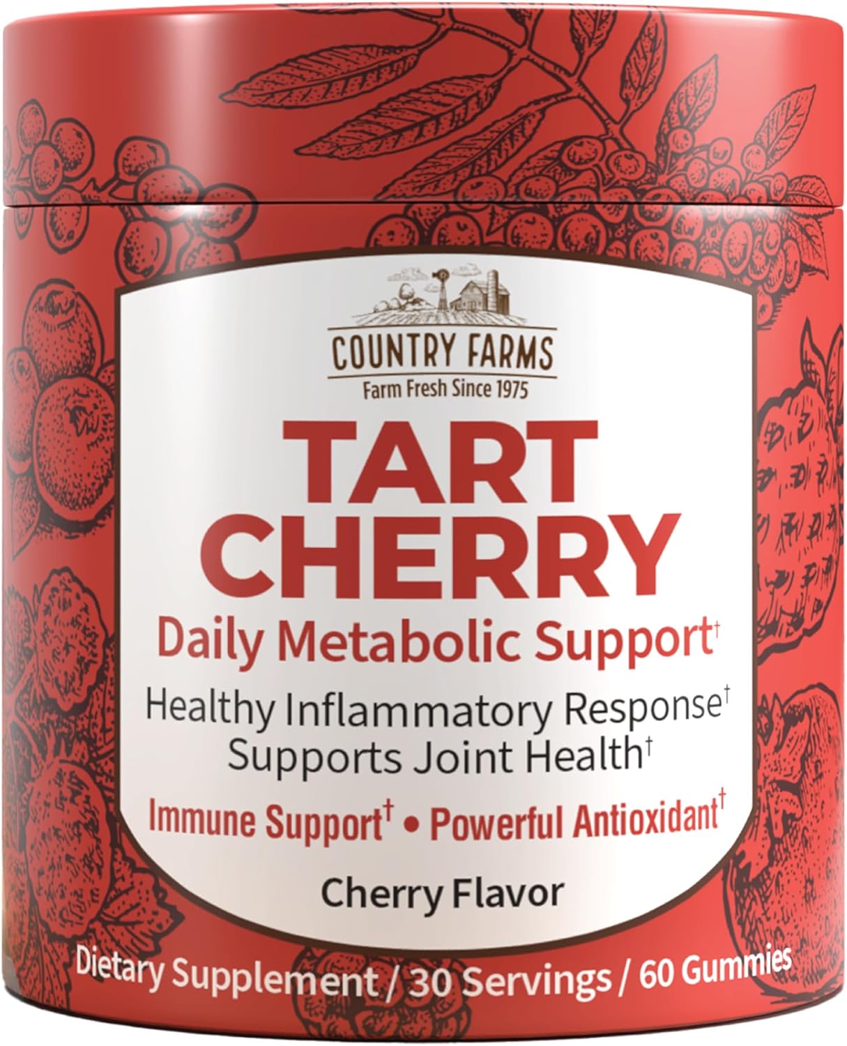 Country Farms Gominolas de Cereza Ácida – Apoyo Metabólico y Óseo, Antioxidantes, 60 Gominolas
