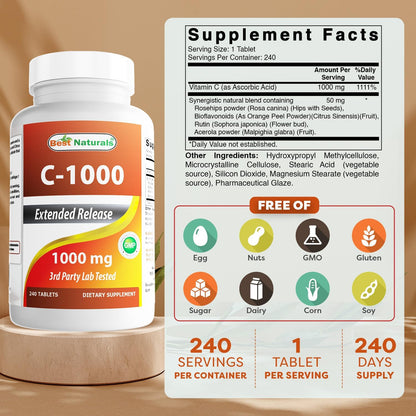 Best Naturals Vitamin C 1000 mg con Rosa – Salud circulatoria y cardíaca: La fórmula está diseñada para apoyar la – Image 2