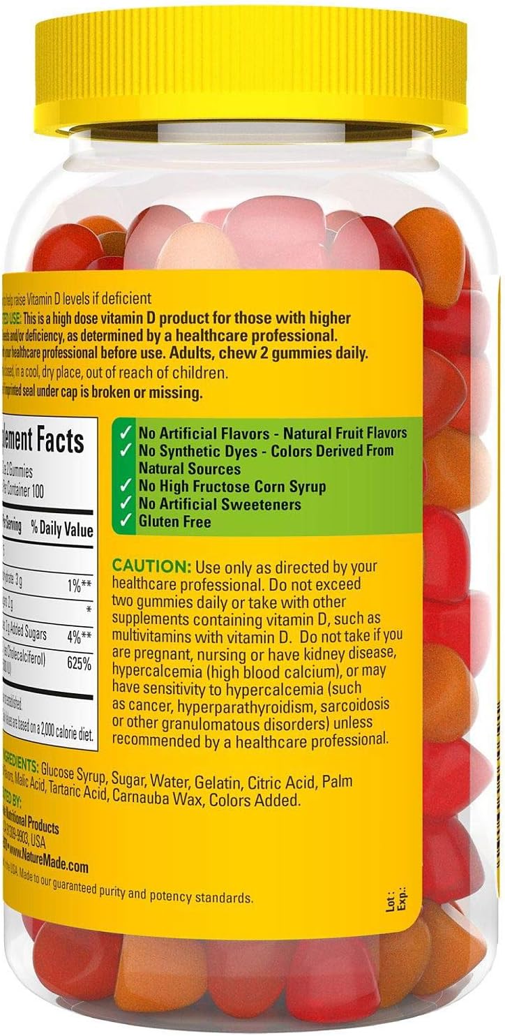 Nature Made Vitamina D3 Extra Fuerte 5000 UI (125 mcg) Gomitas - 200 unidades
