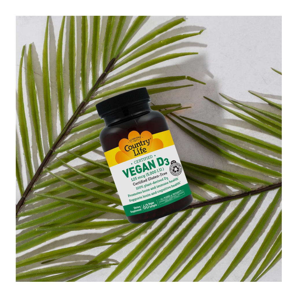 Country Life Vegan D3 5000 UI – Vitamina D3 Vegana de Liquen – 60 Cápsulas Blandas