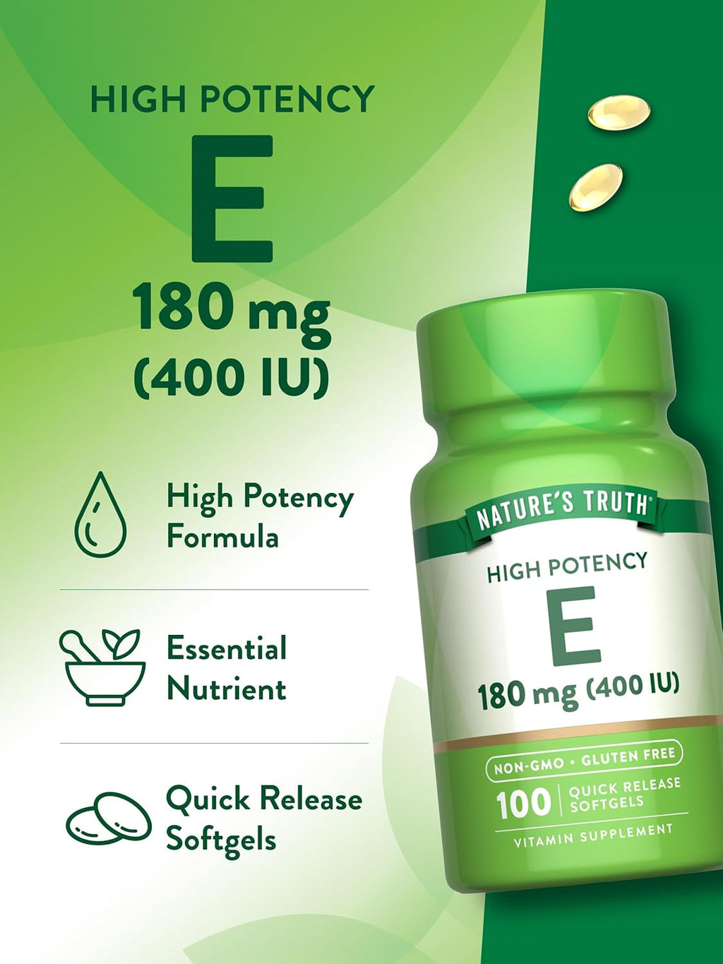 Nature's Truth Vitamina E 400 IU (180 mg) - 100 Cápsulas Blandas