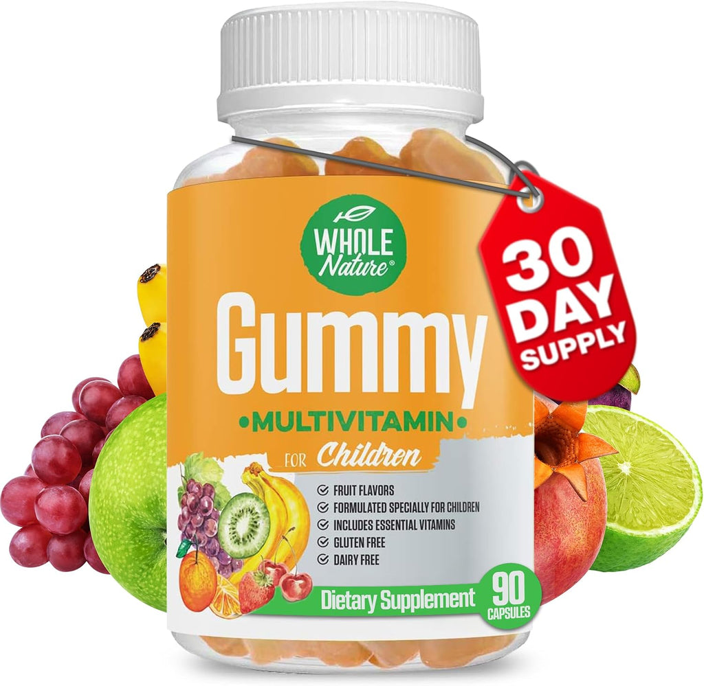 Whole Nature Multivitamínico Infantil - 90 Gomitas con Sabor a Fruta, Sin Azúcar Artificial, Sin Lácteos ni Gluten