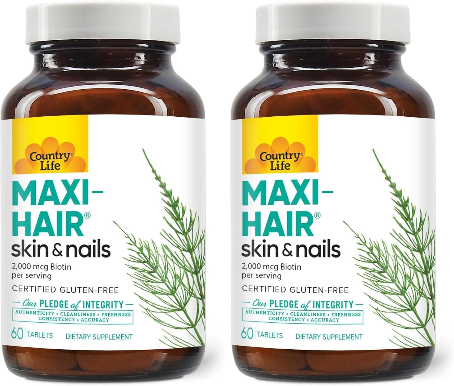 Country Life Maxi-Hair Suplemento con Biotina 2000 µg y Vitaminas para Cabello, Piel y Uñas - 90 Comprimidos