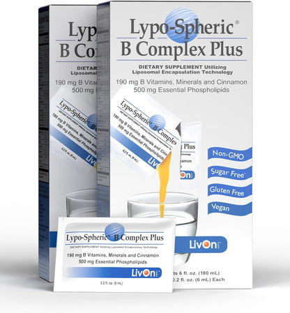 LivOn Laboratories Lypo-Spheric B Complex Plus – 30 Sobres – 195 mg de Vitaminas B, Minerales y Canela por Sobre – – Image 1