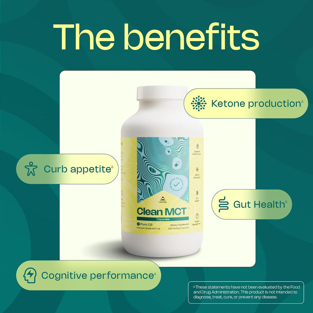 LevelUp Aceite MCT C8 en Cápsulas - 100% Caprílico Puro (280 Cápsulas)