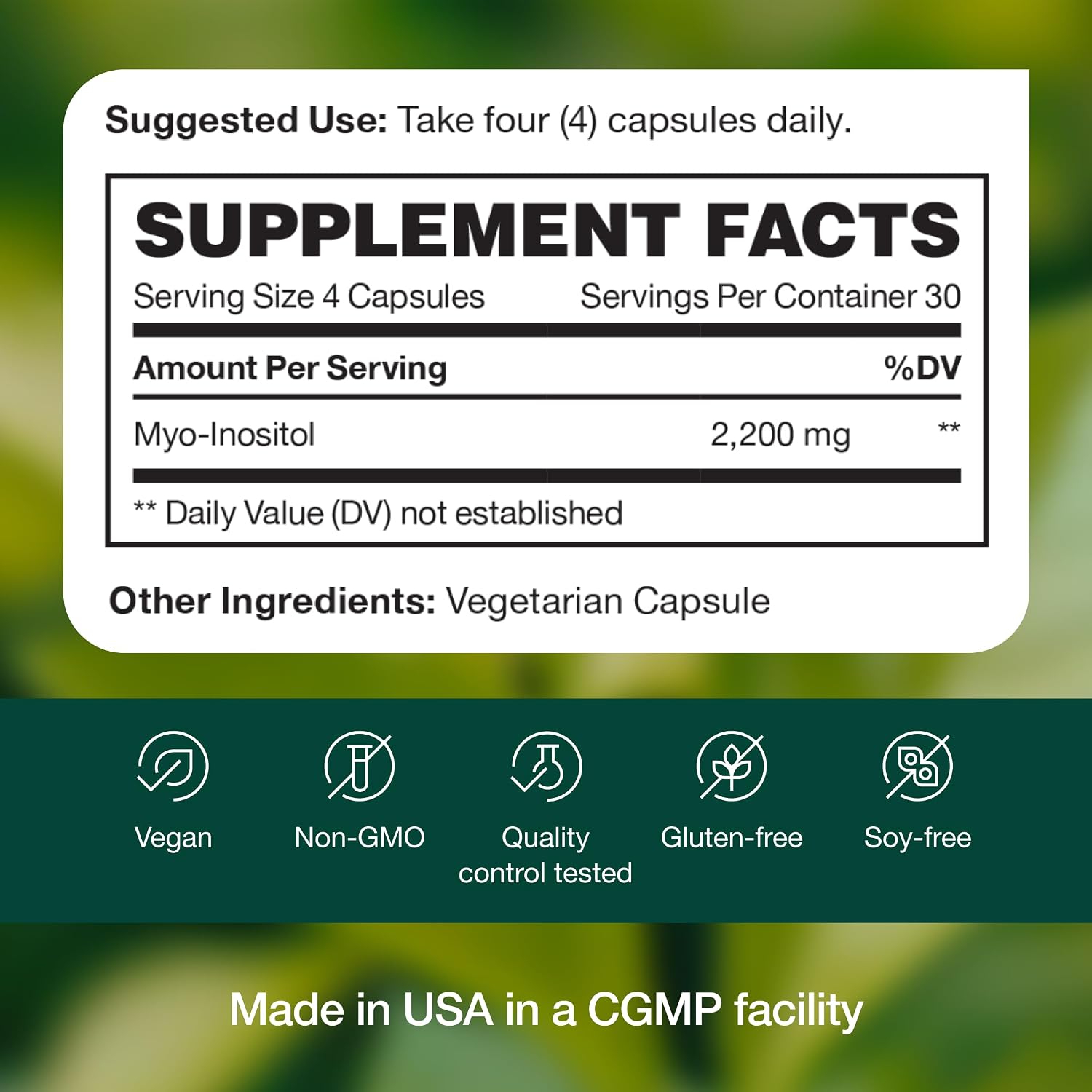 Myo-Inositol 2200 mg - 120 Cápsulas de Alta Potencia - Verificado por NMR