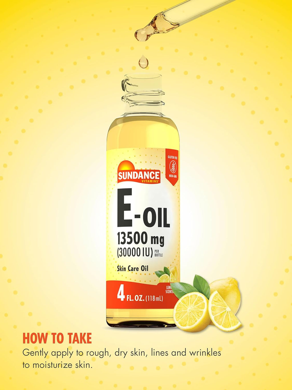 Sundance Aceite de Vitamina E para la Piel - 118 ml (4 fl oz) con Aroma a Limón - Sin OMG y Sin Gluten