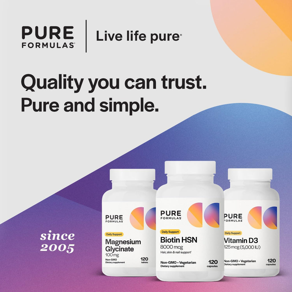 PureFormulas Biotina 8000 mcg - Suplemento para Cabello, Piel y Uñas - 120 Cápsulas