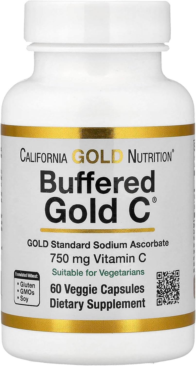 California Gold Nutrition Buffered Gold C, Ascorbato Sódico (Vitamina C), 60 Cápsulas Vegetales