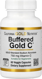 California Gold Nutrition Buffered Gold C, Ascorbato Sódico (Vitamina C), 60 Cápsulas Vegetales