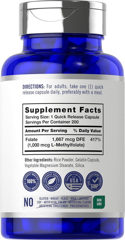 Opti-Folate L-Metilfolato 1000 mcg, 200 – El folato contribuye a la formación normal de las células sanguíneas. – Image 2