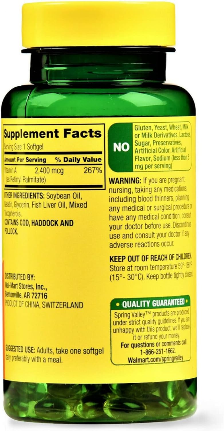 Suplemento de Vitamina A 2400 mcg - 250 Cápsulas Blandas