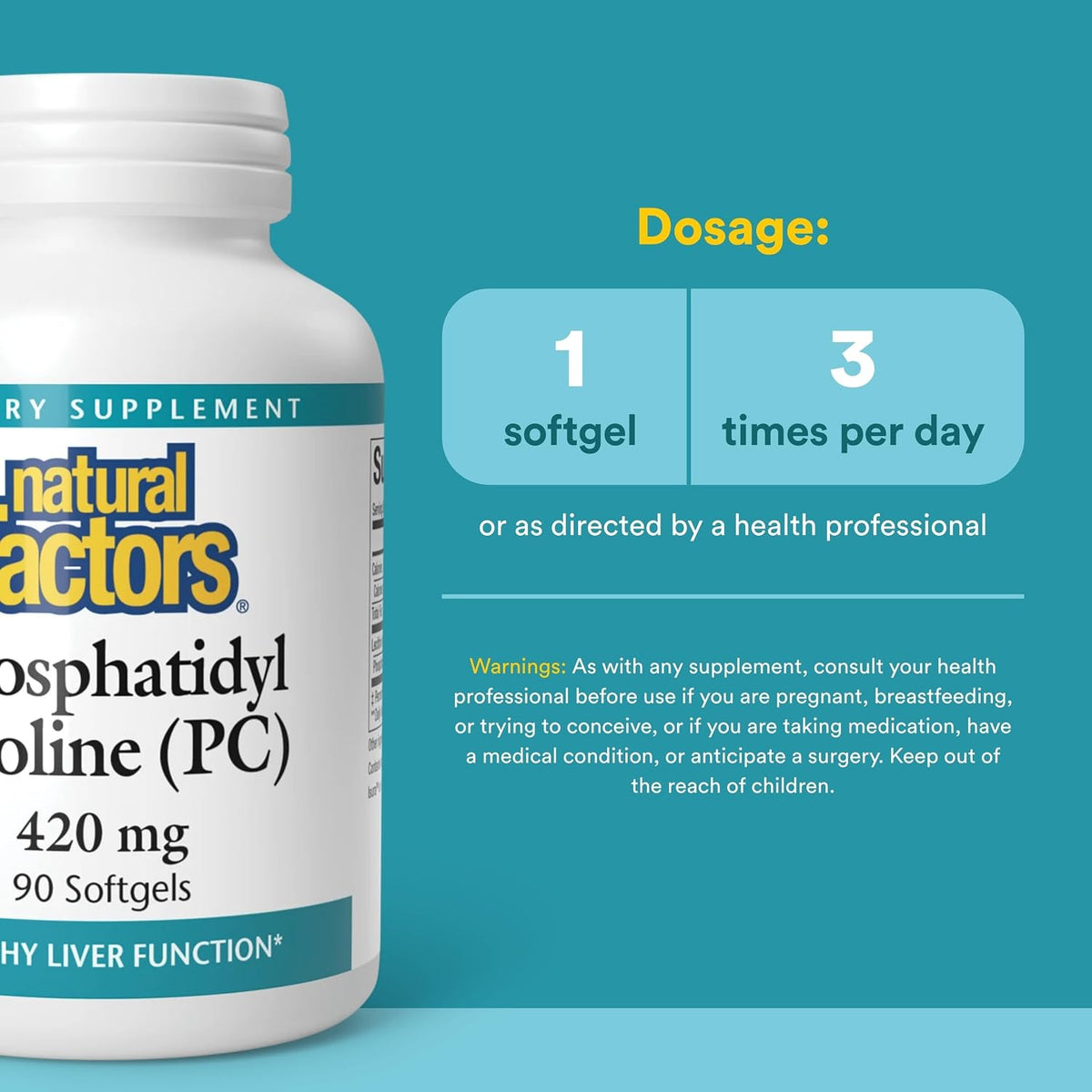 Natural Factors - Fosfatidilcolina (PC) 420mg, Favorece la Función Hepática, 90 Cápsulas Blandas – Image 3