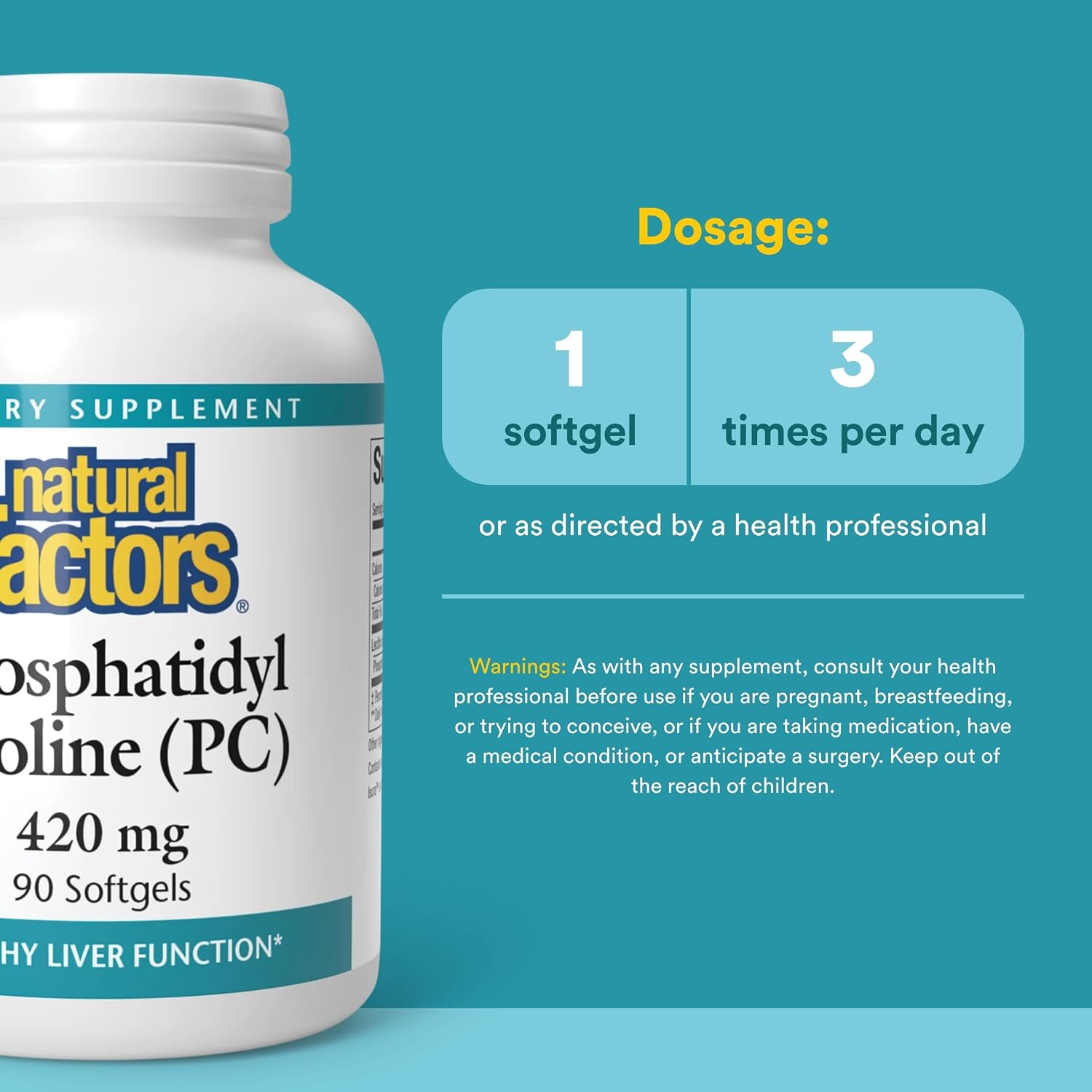 Natural Factors - Fosfatidilcolina (PC) 420mg, Favorece la Función Hepática, 90 Cápsulas Blandas