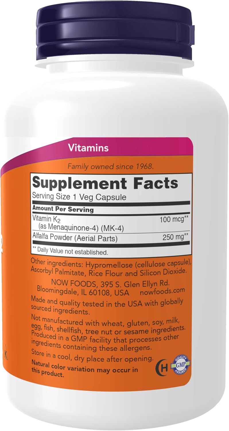 NOW Foods, Vitamina K-2 100 mcg, Menaquinona-4 (MK-4), 250 Cápsulas Vegetales