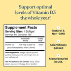 Better Way Health Vitamin D3 5000 IU – High Potency Supplement for Bone and Immune Health – 120 Softgels