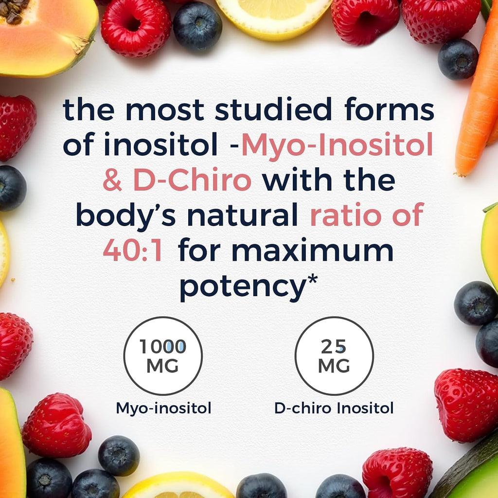 Vitalitown Inositol para Mujeres, Myo-Inositol y D-Chiro Inositol, Ratio 40:1, Apoyo Hormonal y Ovárico, Vitamina B8, Vegano, 60 Cápsulas, Sin Gluten