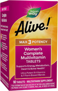 Nature's Way Alive! Max3 Potencia Mujer Multivitamínico Completo, Apoya el Metabolismo Energético, Salud del Corazón y Huesos, con Vitaminas B Metiladas, 90 Comprimidos