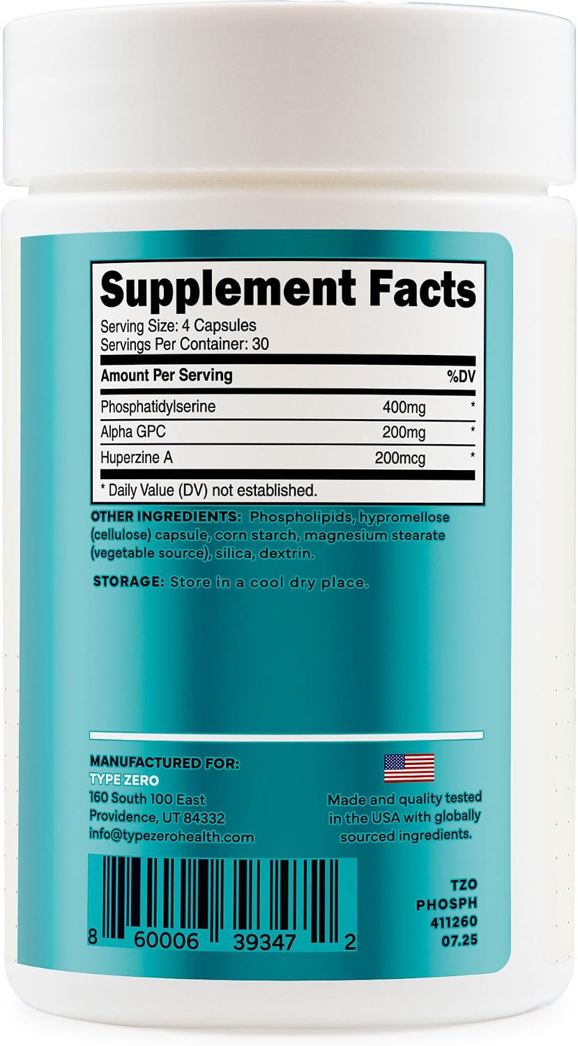 Phosphatidylserine 3X Strength - Suplemento de apoyo cerebral con Alpha GPC y Huperzina A