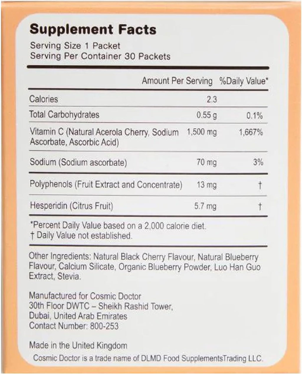 Cosmic Doctor Double C 1500 mg Vitamina C con Arándano y Acerola – 30 Sobres
