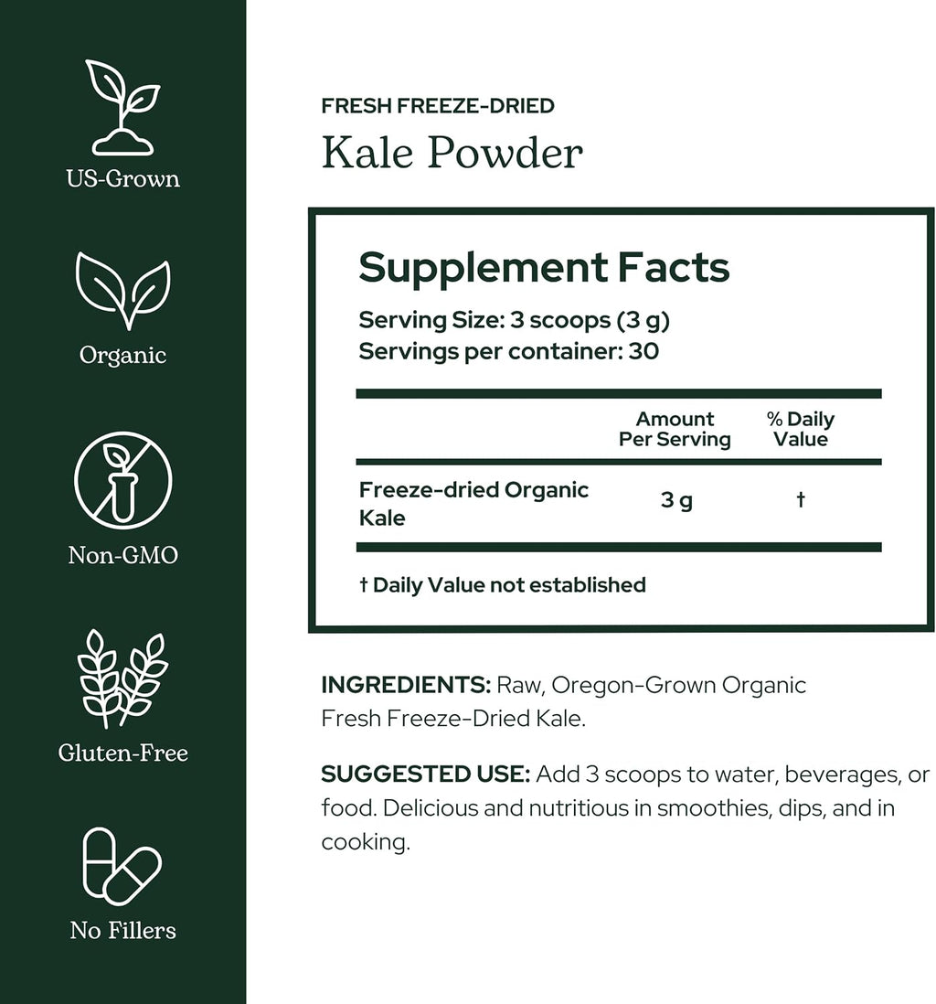 Eclectic Herb - Kale en polvo ecológico, superalimento verde con vitaminas y minerales, 90 g