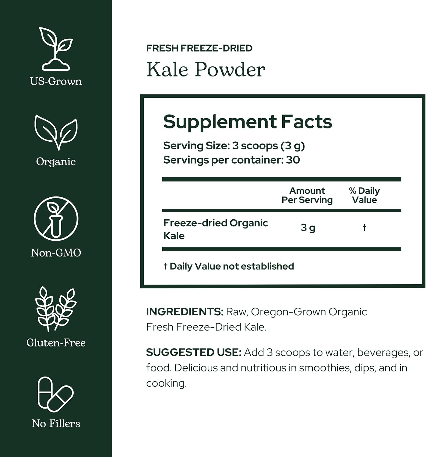 Eclectic Herb - Kale en polvo ecológico, superalimento verde con vitaminas y minerales, 90 g