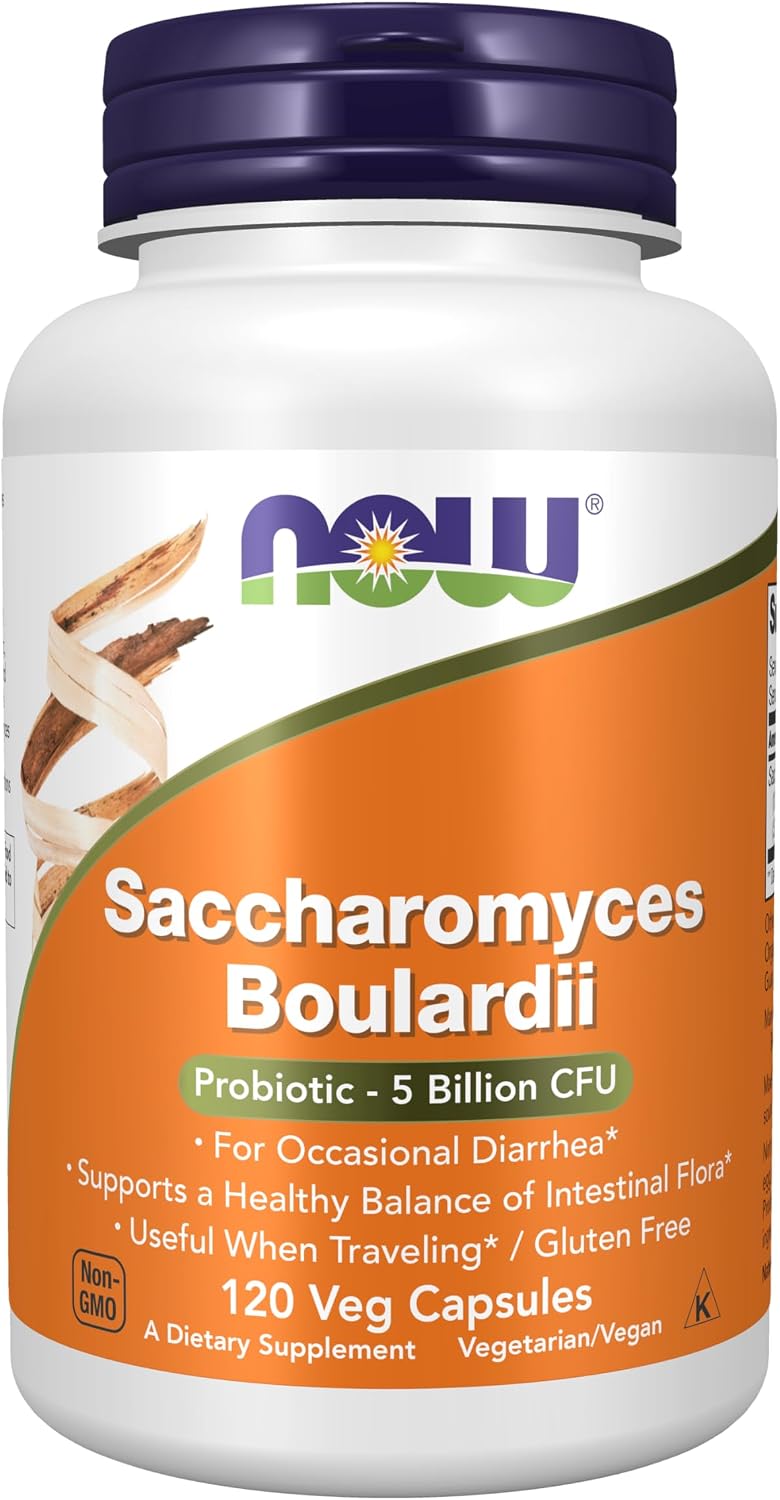 NOW Foods Saccharomyces Boulardii 5000 millones UFC Probiótico, 120 Cápsulas Vegetales
