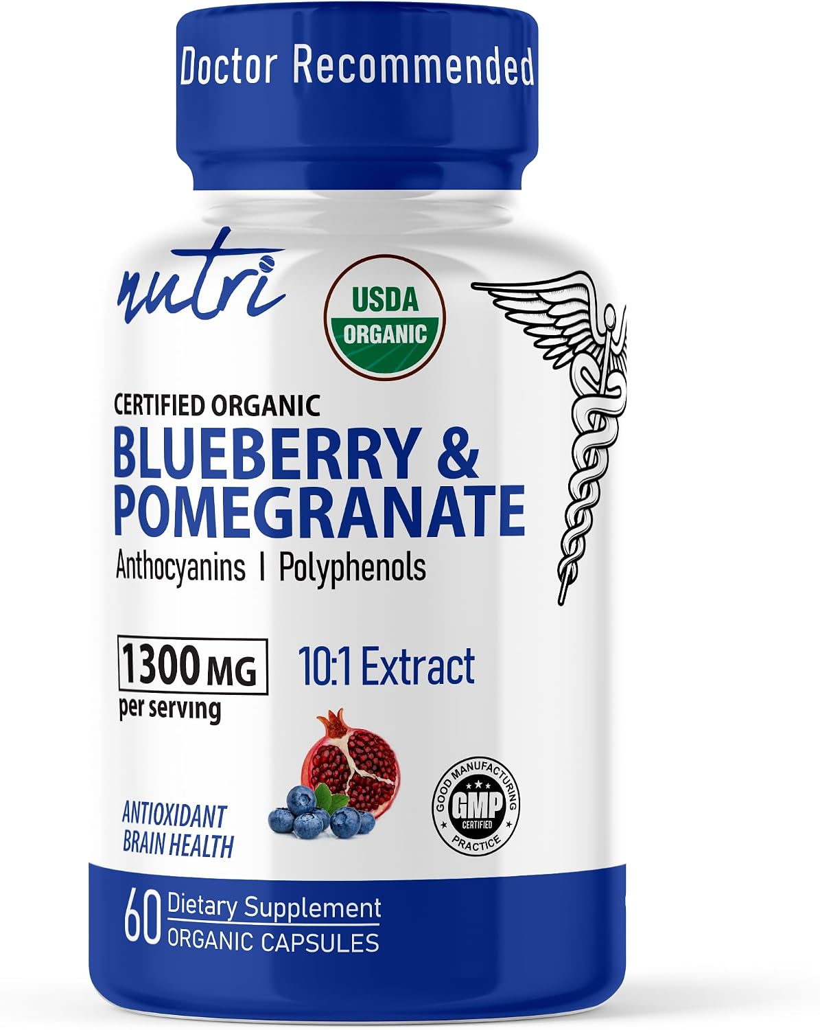 Nutri Organic Blueberry Pomegranate Supplement 1300mg - 60 Cápsulas