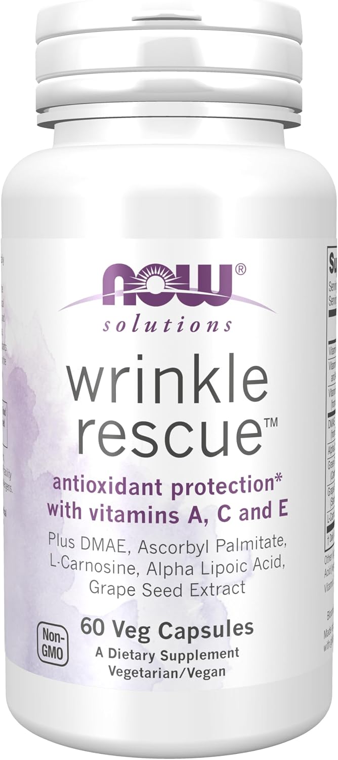 NOW Foods Solutions, Wrinkle Rescue™ Cápsulas - Mezcla con Vitaminas A, C y E, 60 Cápsulas