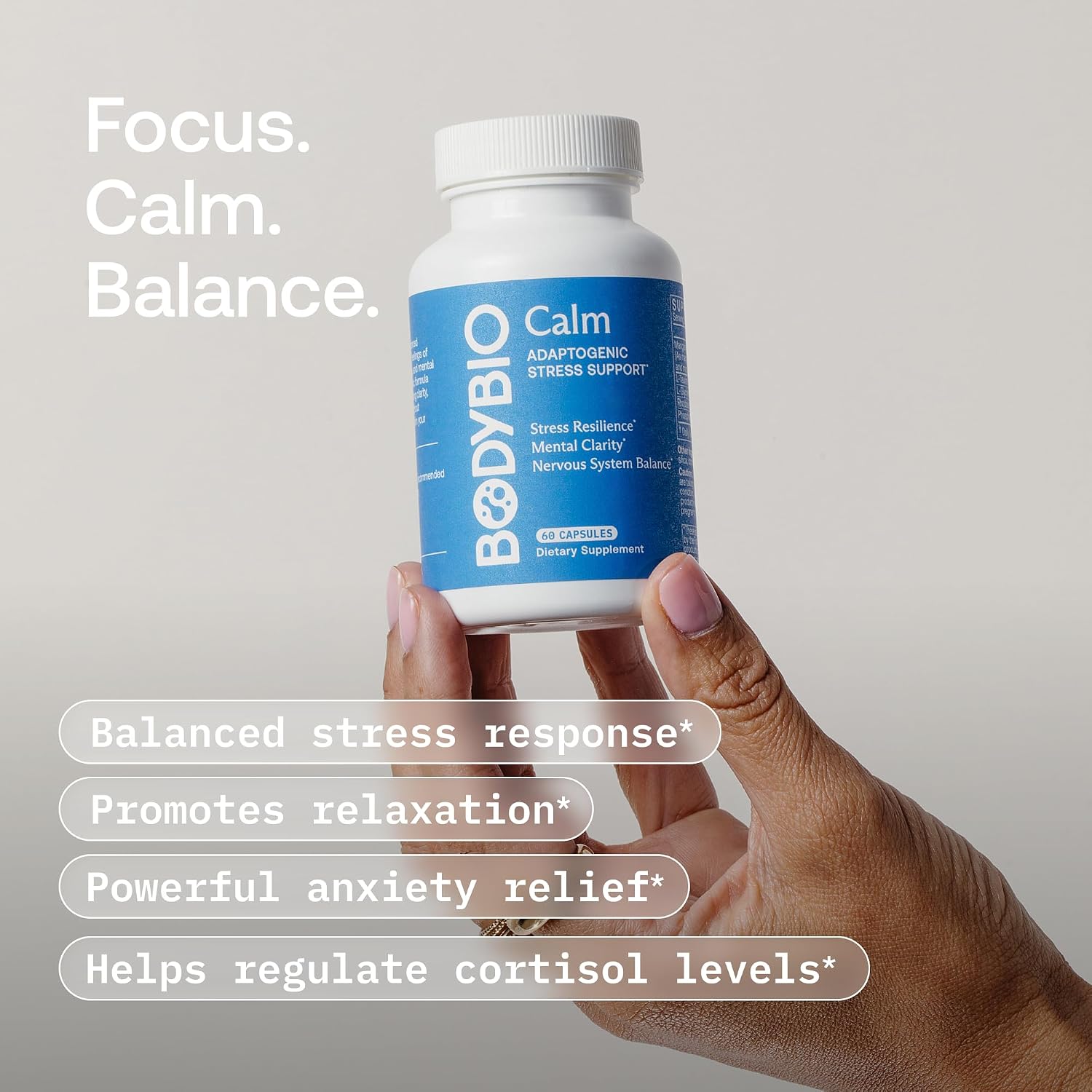 BodyBio Calm - Fórmula Natural contra el Estrés con Rhodiola y Glicina - 60 Cápsulas