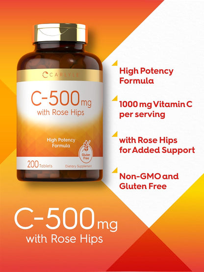 Carlyle Vitamina C 500mg con Escaramujo | – Metabolismo energético normal : Contribuye a reducir el cansancio y la – Image 4