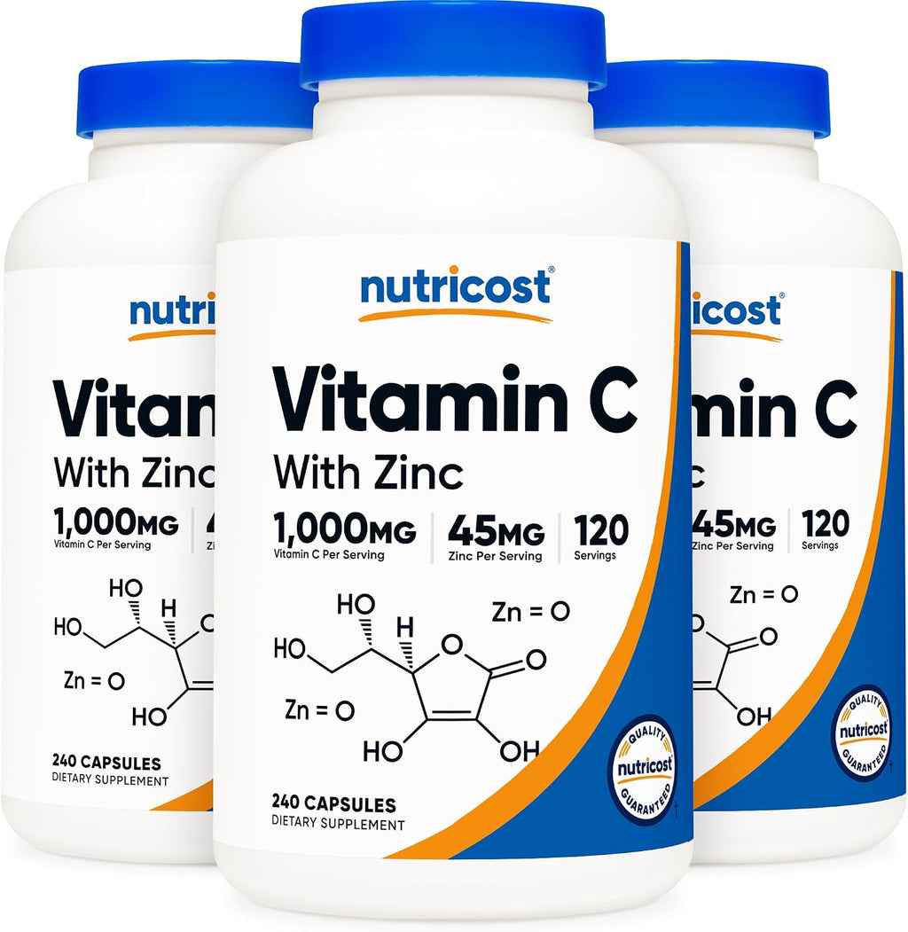 Nutricost Vitamina C con Zinc, 240 Cápsulas (Paquete de 3)