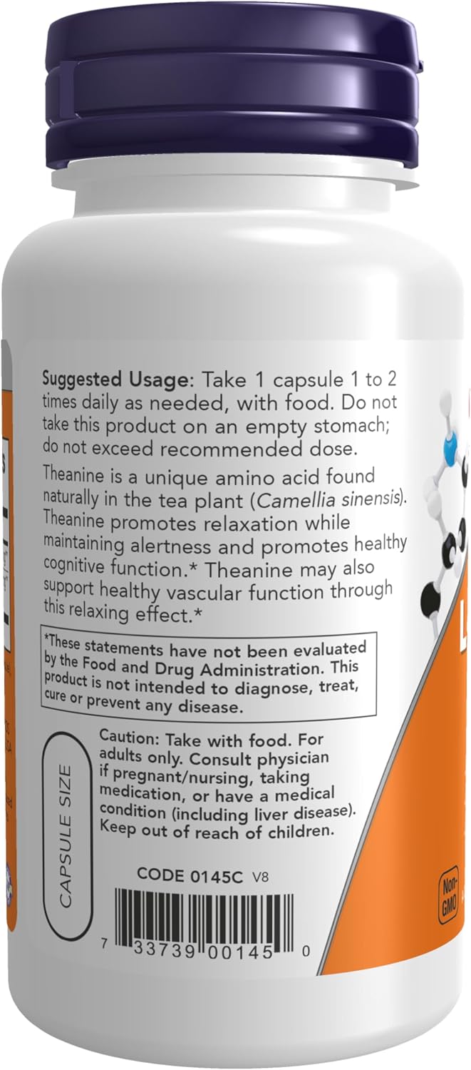 NOW Foods L-Teanina 100 mg con Té Verde Descafeinado - 90 Cápsulas Veganas