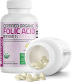 Bronson Ácido Fólico Orgánico (Vitamina B9 Folato) 800 mcg, 180 Comprimidos
