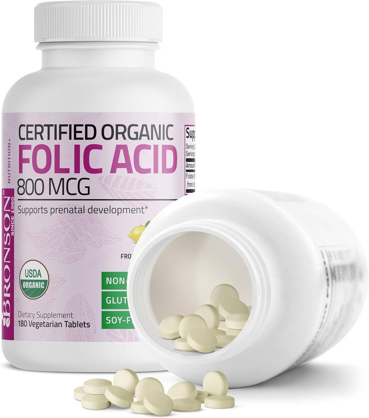 Bronson Ácido Fólico Orgánico (Vitamina B9 Folato) 800 mcg, 180 Comprimidos – Image 4